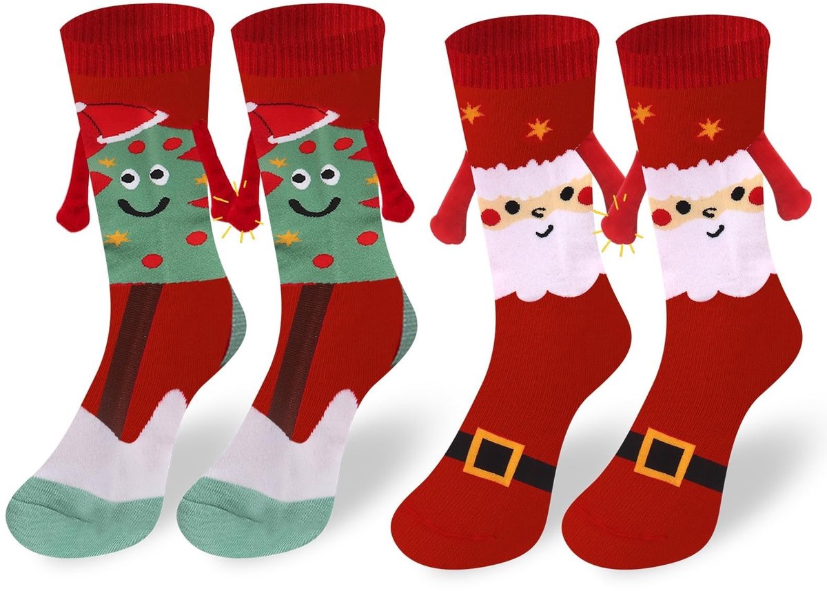 Dailygoods- Kerstsokken met magnetische handen - Grappige sokken - Comfortabel katoen - Ademend materiaal - Uniek design - Feestelijke sfeer
