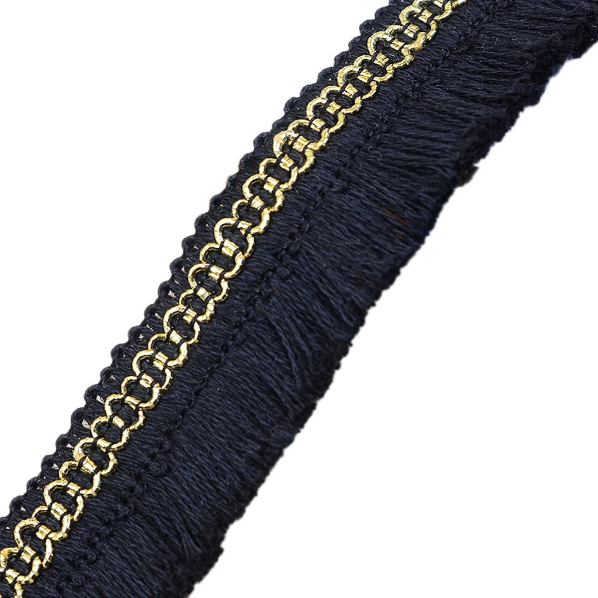 Dailygoods- Franjeboord 28 mm - Katoen - Decoratief Kwastkant - Vintage Trim - DIY Naaien - Woondecoratie - Goud/Zwart - Kwastlint