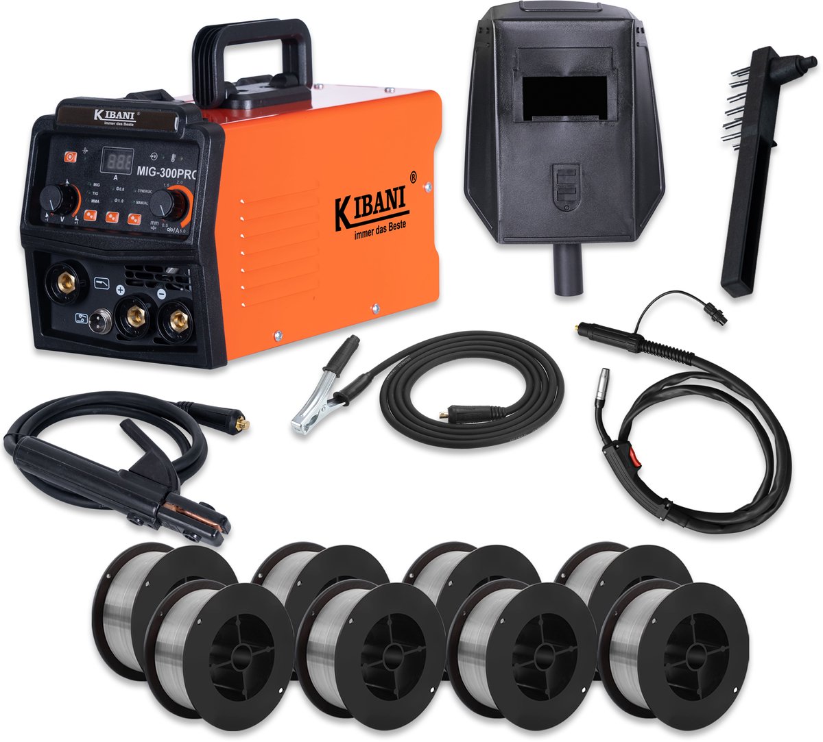 Kibani Lasapparaat MIG-300PRO - Incl. 8 Rollen Lasdraad - IGBT-Inverter-Technologie - Semi-Automatische Omvormer - Lasapparaat Elektrisch - MIG - MMA - TIG