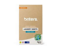Briters Wasstrips Fresh Linen 100 wasbeurten - Plasticvrij Verpakt - V Label gecertificeerd (vegan) - Dermatest goedgekeurd (hypoallergeen) biologisch afbreekbaar Europese Productie - 30 dagen proberen