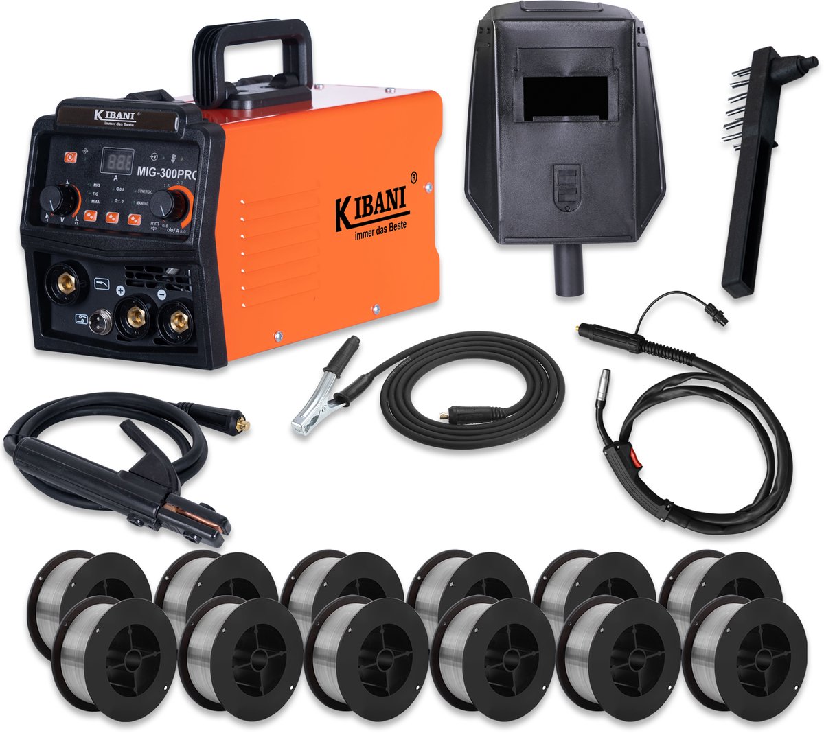 Kibani Lasapparaat MIG-300PRO - Incl. 12 Rollen Lasdraad - IGBT-Inverter-Technologie - Semi-Automatische Omvormer - Lasapparaat Elektrisch - MIG - MMA - TIG