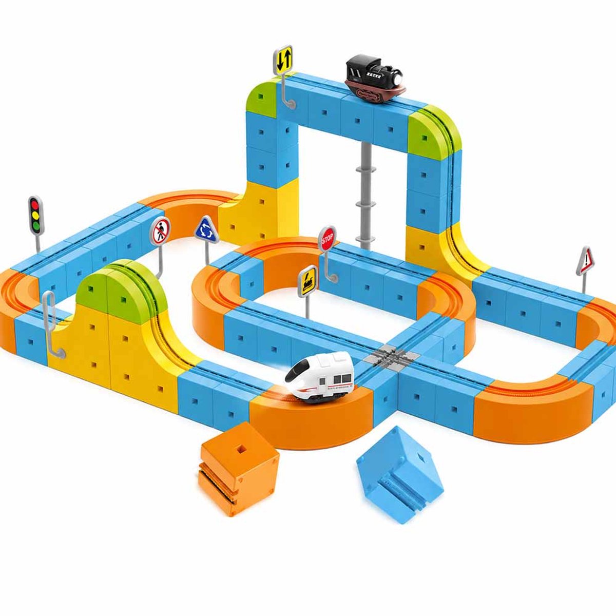 Magnetische Treinbaan 101 Stuks met 2 Elektrische Treinen – USB Oplaadbare Treinset voor Kinderen – Magnetische Bouwblokken & Anti-Zwaartekracht Rails – STEM Educatief Constructiespeelgoed vanaf 3 Jaar