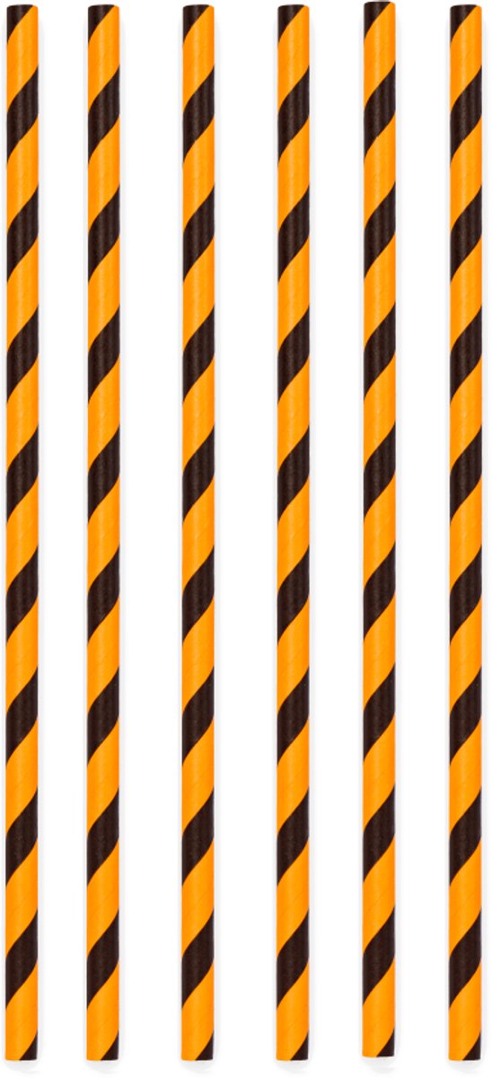 20 Papieren rietjes Zwart / Oranje - 6mm x 197mm