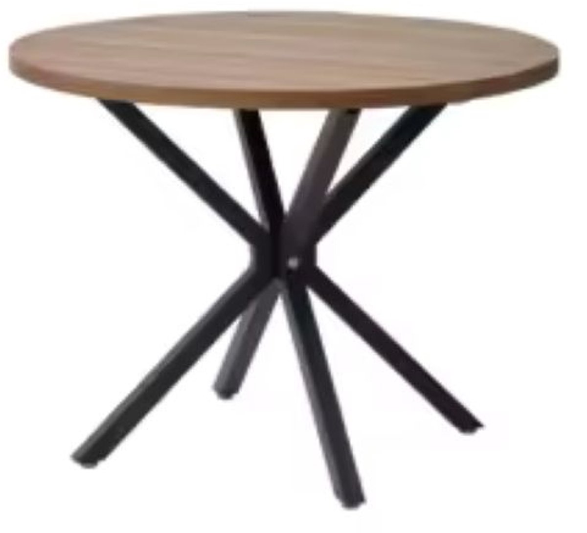 Questyr Ronde Eettafel - Stalen X-Frame - Massief Hout - Donkerbruin - 100 cm - Scandinavisch & Industrieel Design zwart