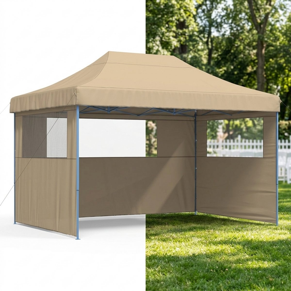 Partytent - 3x4 m - Zijwanden - Easy Up - Paviljoen - Opvouwbaar - Waterdicht - Weerbestendig- Beige