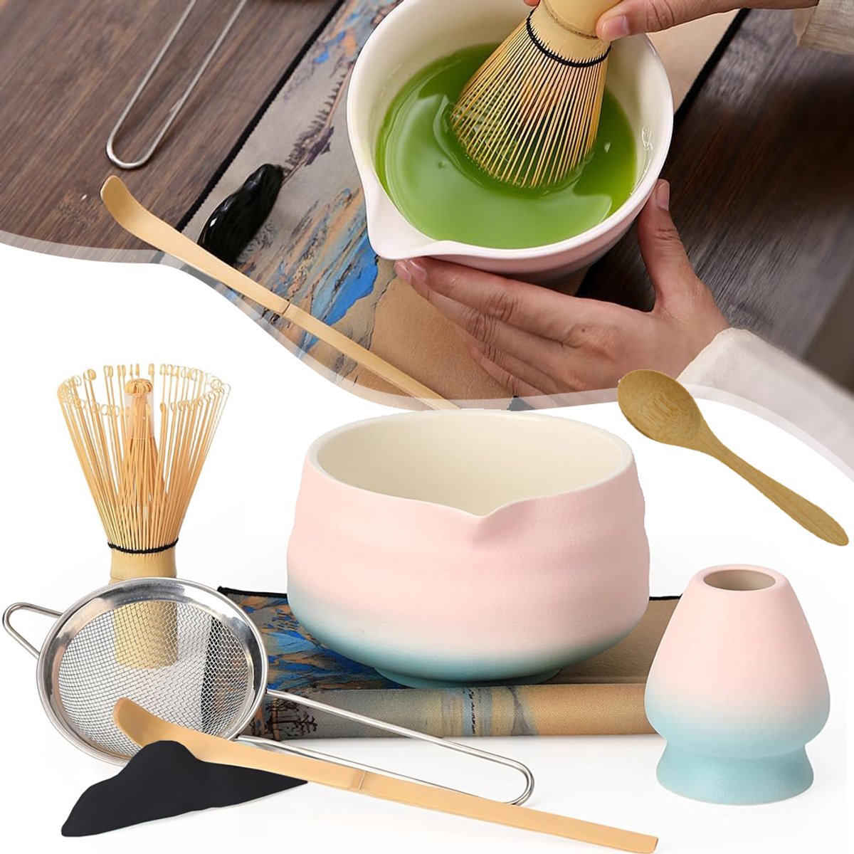 8 Stuks Matcha Netwerk - Matcha Garde Set - Matcha Theeset - Bamboe Matcha Garde En Keramische Kom - Cadeau Voor Een Matcha-Liefhebber