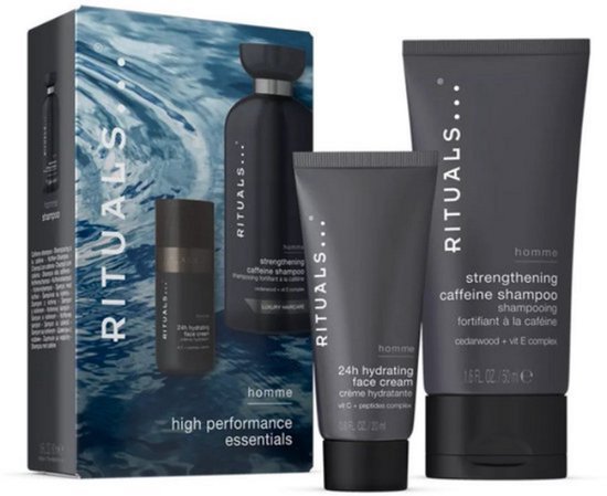 Rituals Homme high performance essentials geschenkset met shampoo en gezichtscrème.