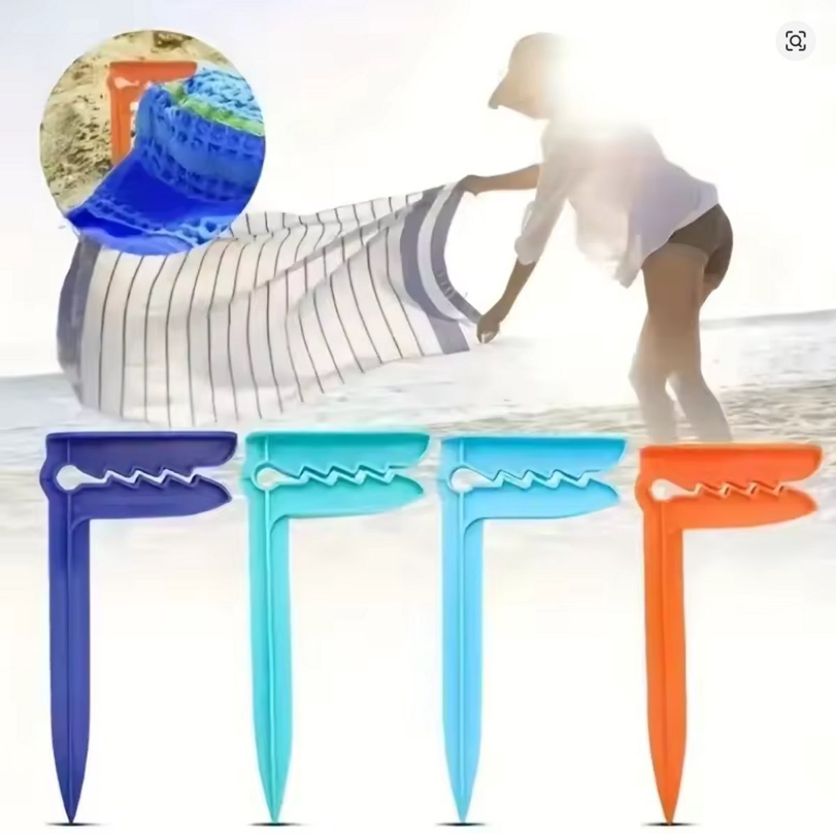 Handdoek haring (4 stuks)- Winddichte haringen voor Strandhanddoek - Picknickkleed - Blauwkleurig