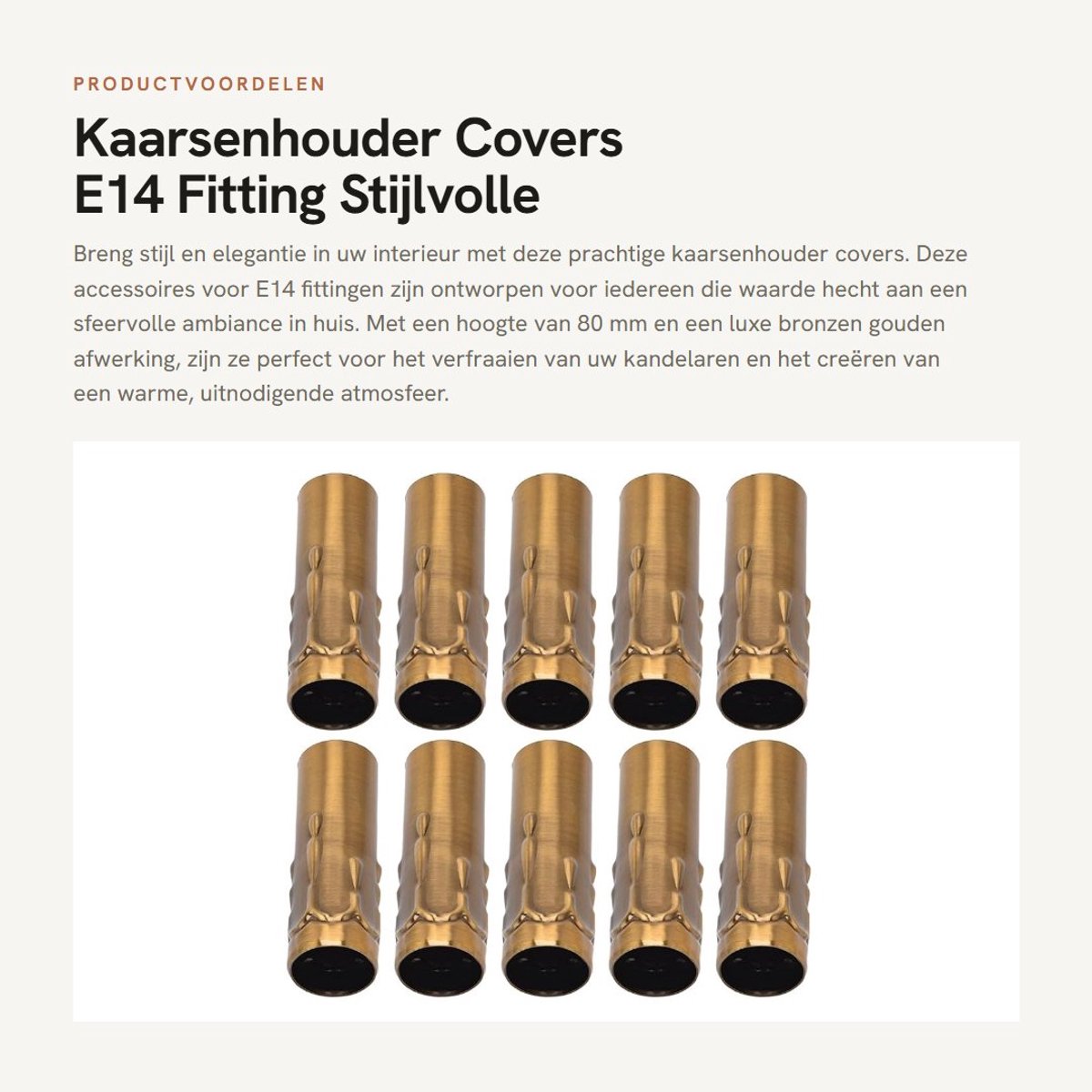 Dailygoods- Kaarsenhouder E14 Fitting - Kandelaar Accessoires - Brons Goud - 25 x 80 mm - Duurzaam - Verstelbaar