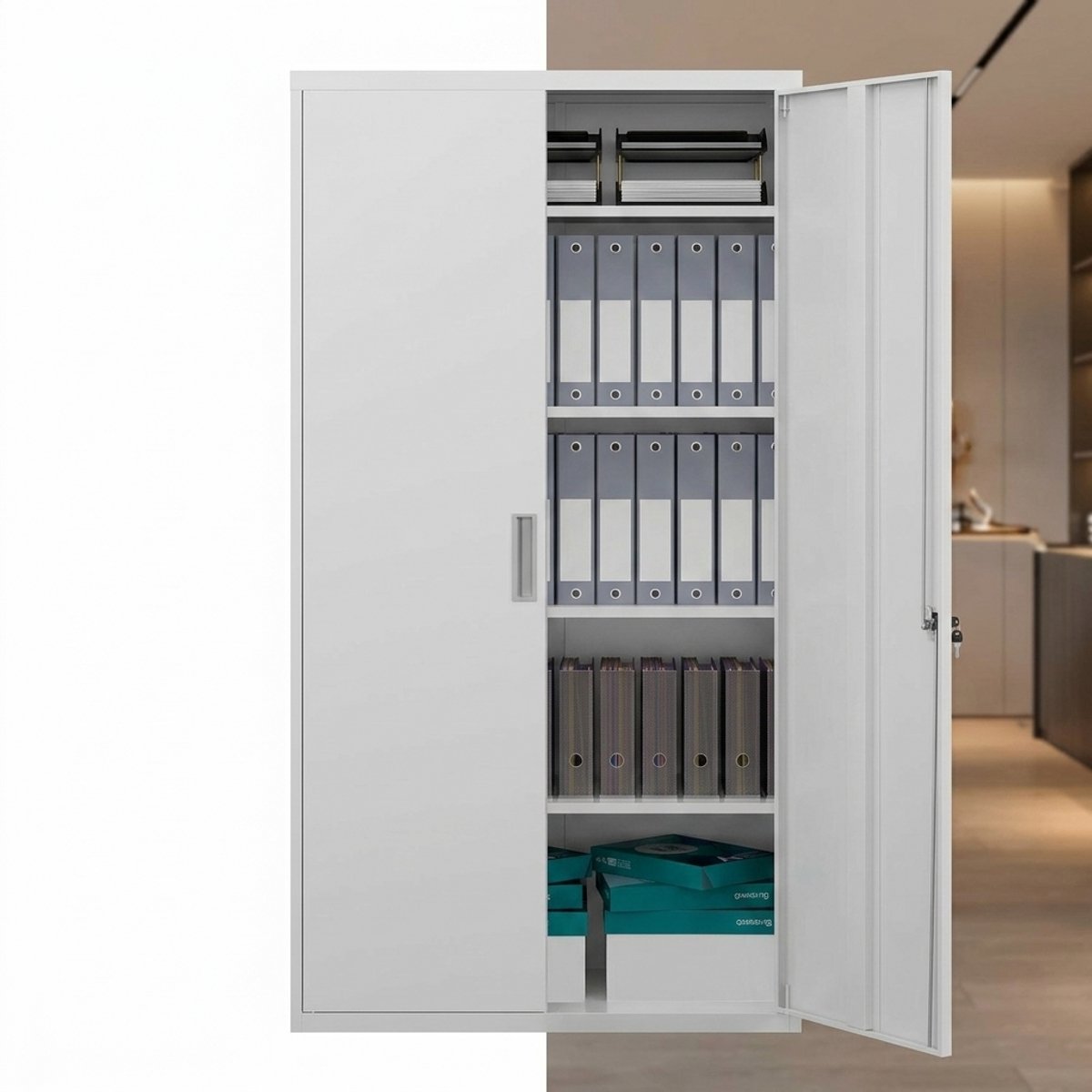 GranMaison Archiefkast - Dossierkast - Roldeurkast - Kantoorkast - Opbergkasten met deuren - Archiefkast Metaal - 80 x 40 x 180 cm - Wit - Uitneembare planken