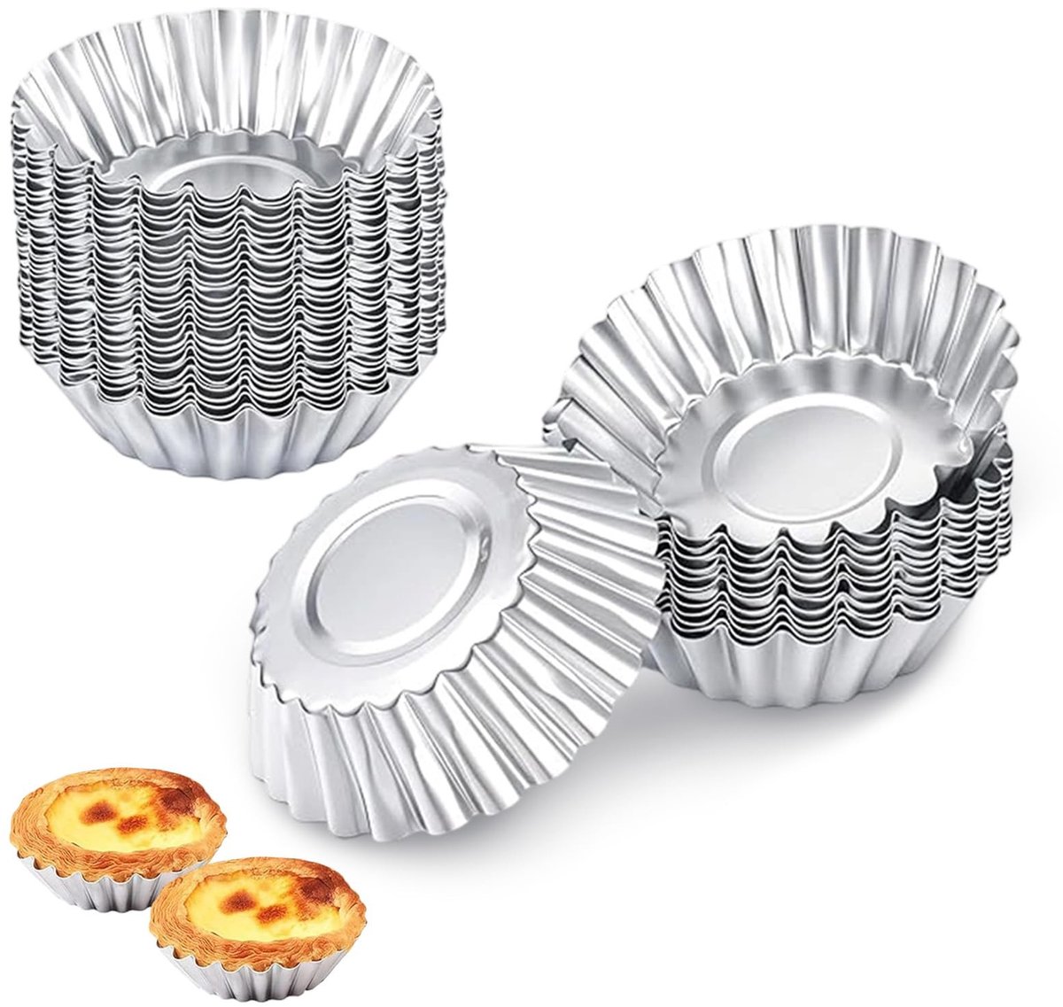 Dailygoods- Eiertaartvormen 30-delige set - Mini-aluminium Bakvormen - Herbruikbare Anti-aanbak Taartjespannen - Diameter 7 cm - Lichtgewicht 6,6 g - Duurzaam Materiaal