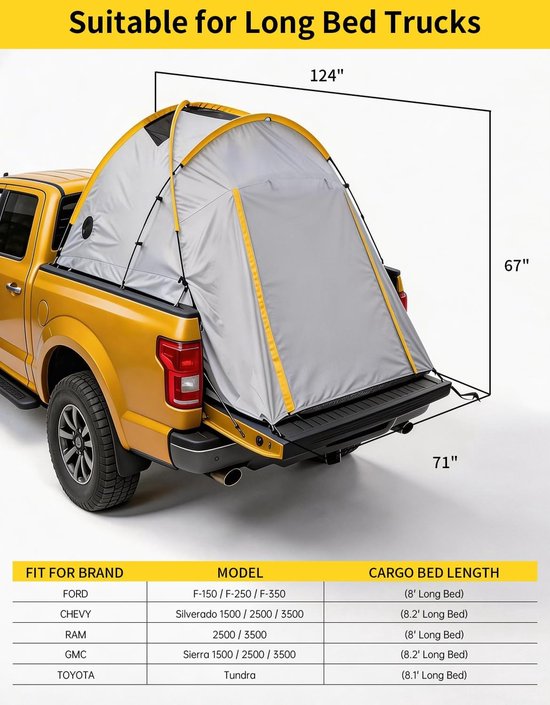 Danky Auto Campingtent-Tent Voor Auto-Pickup Tent 210D Oxford - Laadbak Luifel Waterdicht UV-bestendig met Steunpoten - 315×180×170cm - Incl. Luifelstokken — afbeelding 3