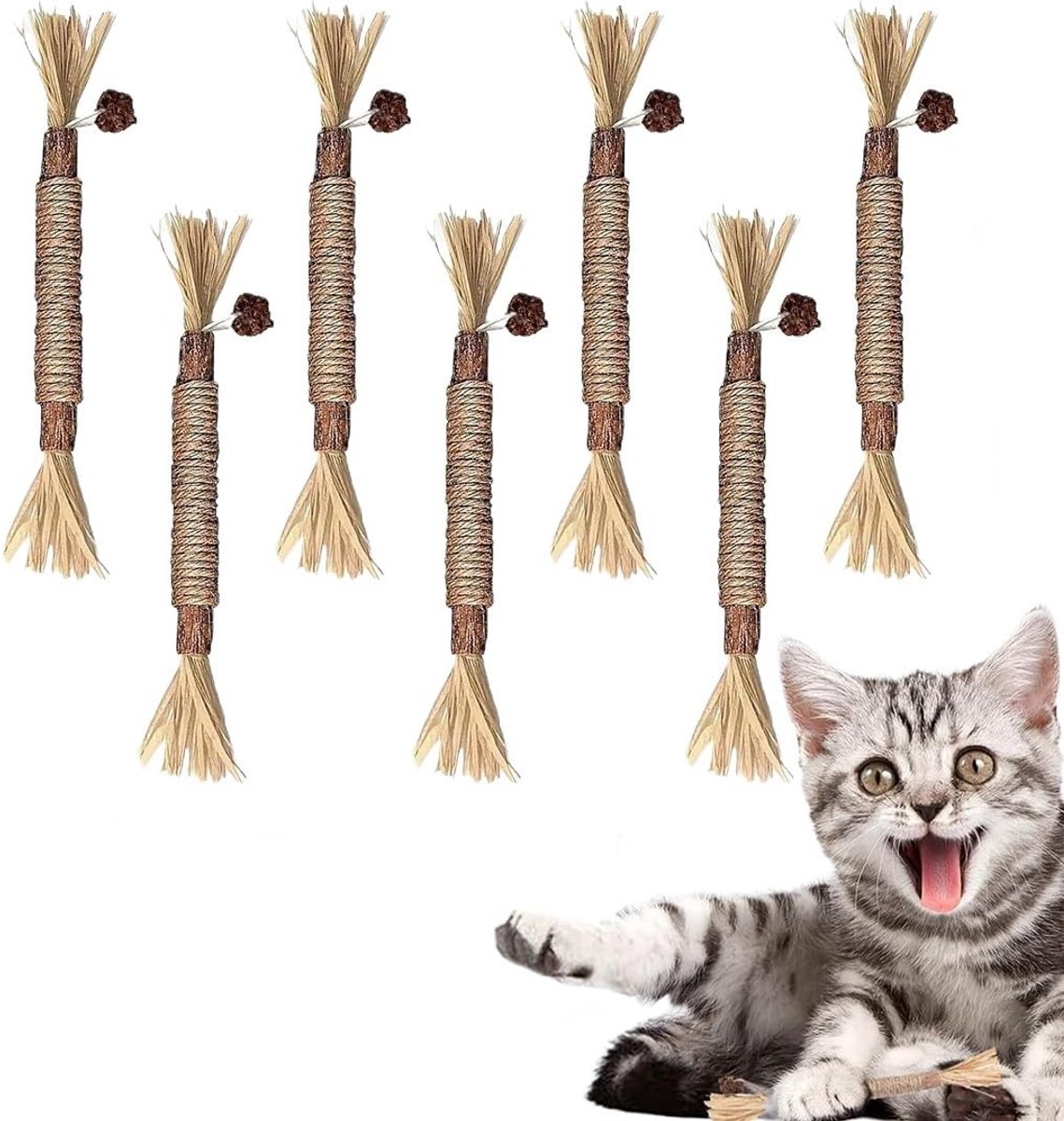 Dailygoods- Kattengrassticks 6 stuks - Tandverzorgingsstokjes - Natuurlijke ingrediënten - Spijsvertering bevorderend - Tegen slechte adem - Gelukkige kittens - Kauwspeelgoed