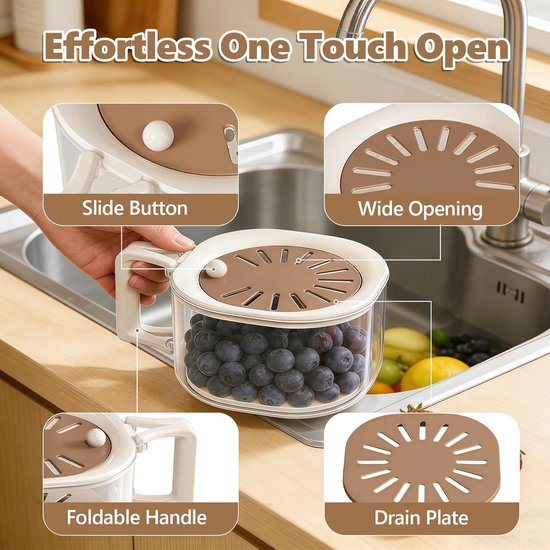 Afdruipmand - Filtermand - Fruitwasmand - Groentewasmend - Met filter - Afneembaar - Met afdruipgaatjes - Inklapbare handgreep - Keukenaccessoires - Geschikt voor keuken, kamperen, buitengebruik (bruin, 15*8,5 cm) — afbeelding 4