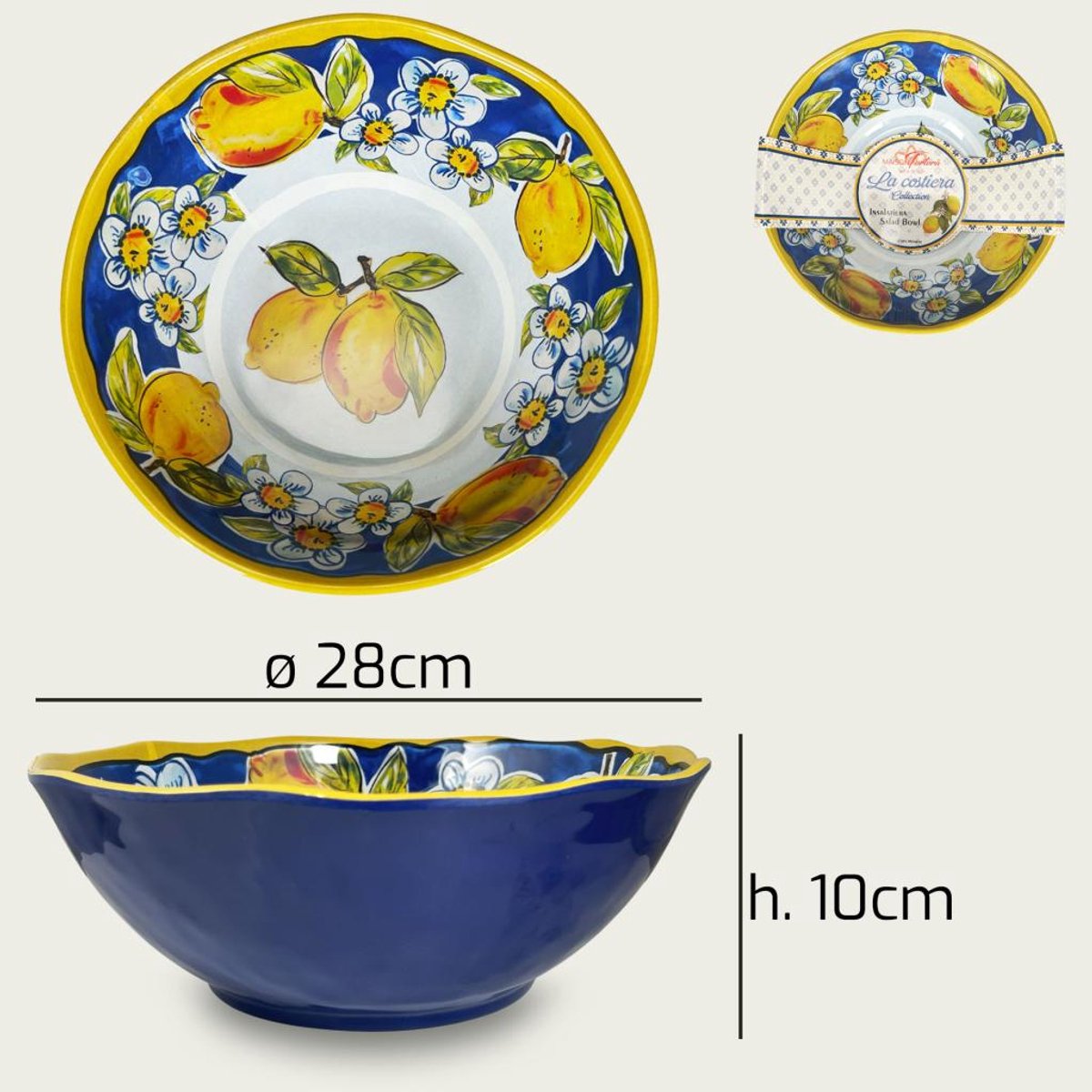 Arca Limoni collection - Melamine kom Ø28xH10cm – licht in gewicht – makkelijk stapelbaar – voor binnen en buiten