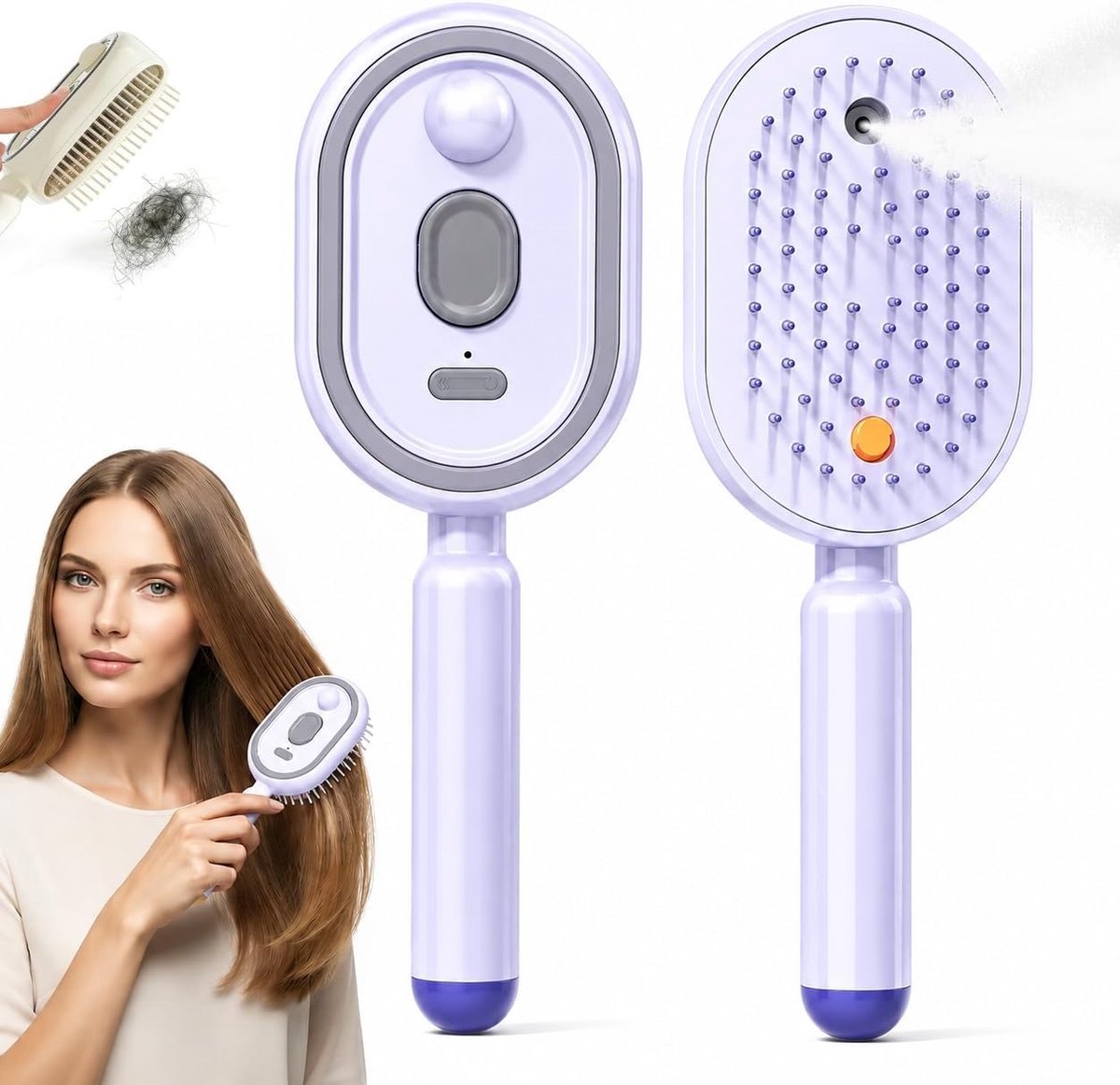 VHV - Stijlborstel - Elektrische haarborstel - Massageborstel - Stoomborstel - Oplaadbaar - Anti-frizz - Met sprayfunctie - Voor elk haartype - Paars