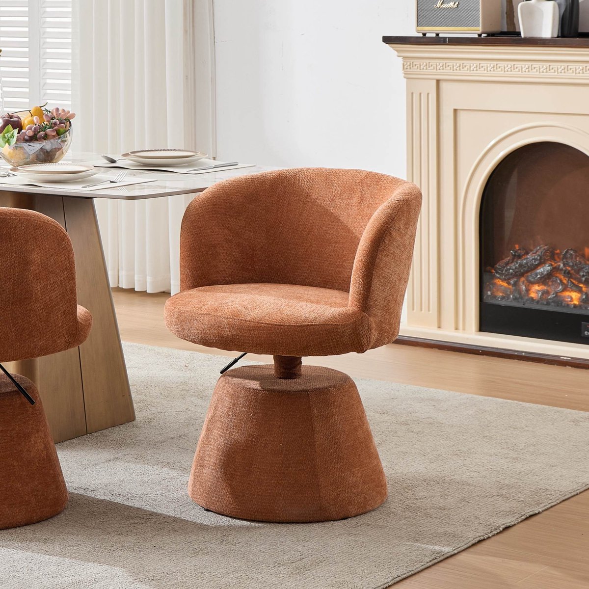 KOMHTOM Barkruk - In hoogte verstelbaar - 360° draaibaar - Chenille bekleding - Terracotta