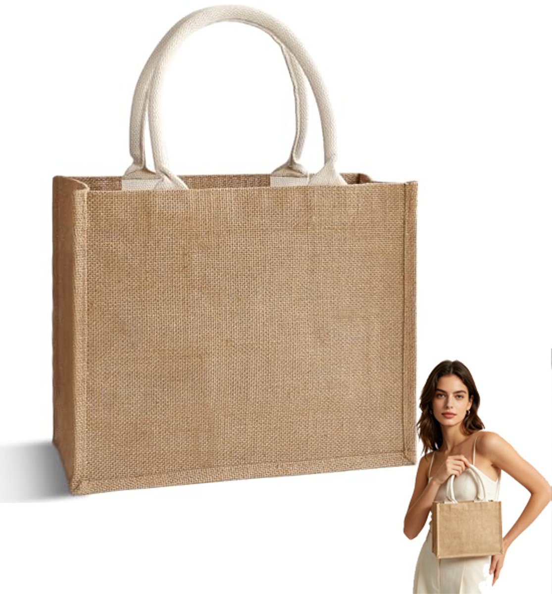 Strotas voor Dames – Grote Geweven Strandtas - 31 x 27 x 16 cm – Shopper Tas voor Strand, Vakantie en Winkelen