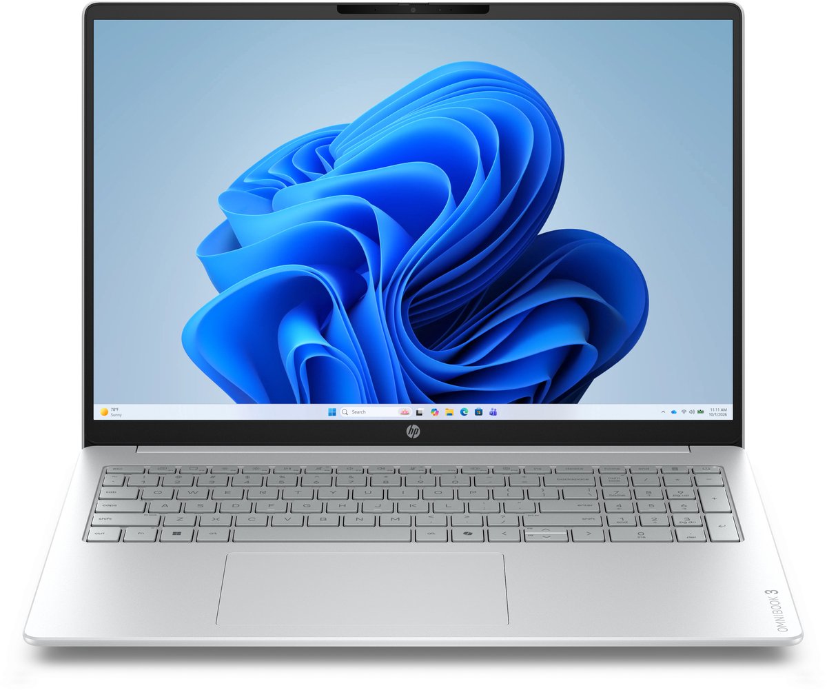 HP OmniBook 3 16-by0058ndx AMD Ryzen™ 5 7520U Laptop 40,6 cm (16") 2K 8 GB LPDDR5-SDRAM 512 GB SSD Wi-Fi 6 (802.11ax) Windows 11 Home Grijs, Zilver QWERTY