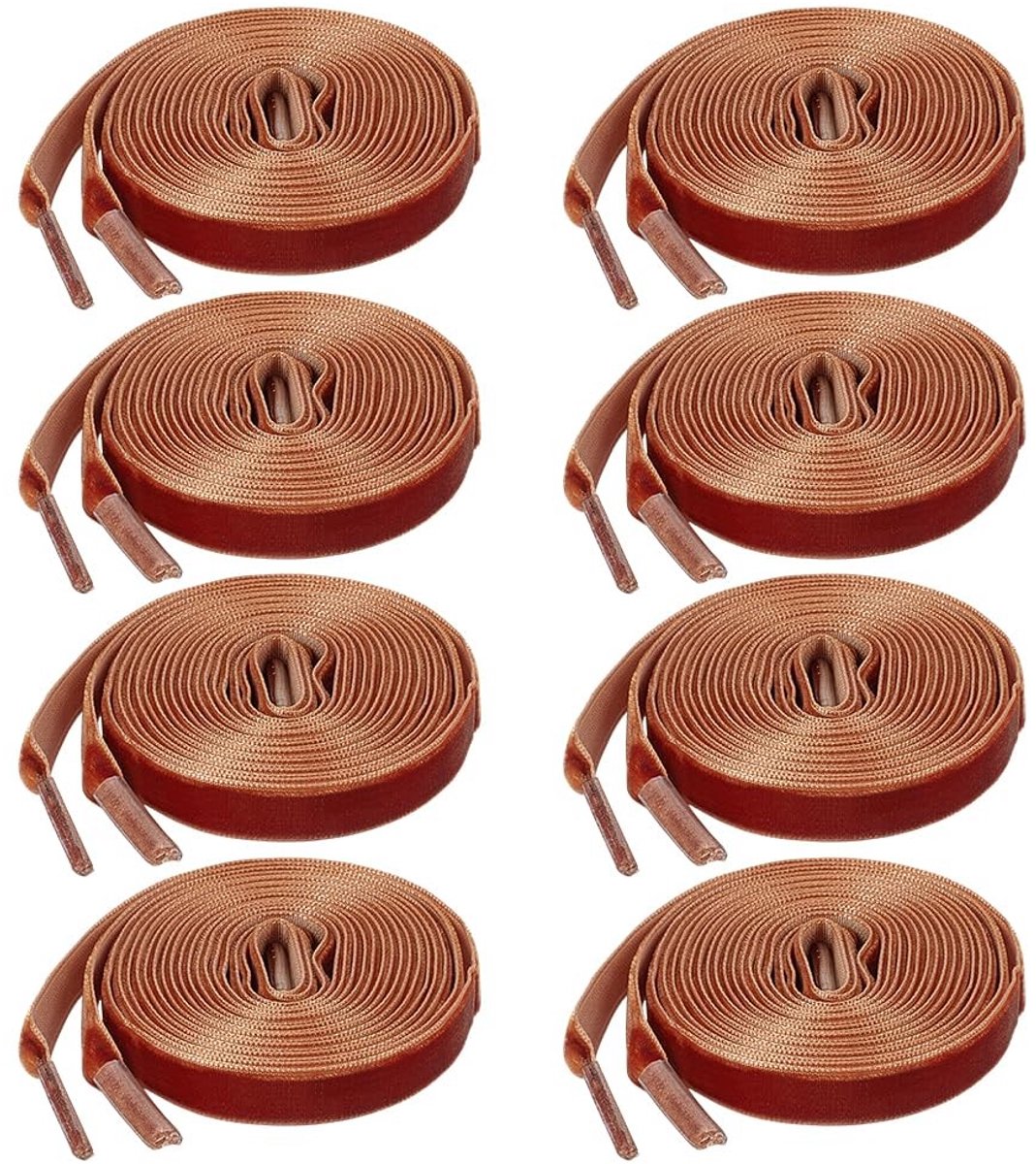 Dailygoods- Schoenveters 120 cm - Platte Fluwelen Veters - 8 Paar - Bruin Fluweel - Duurzaam - Comfortabele Pasvorm - Schoenstrikken
