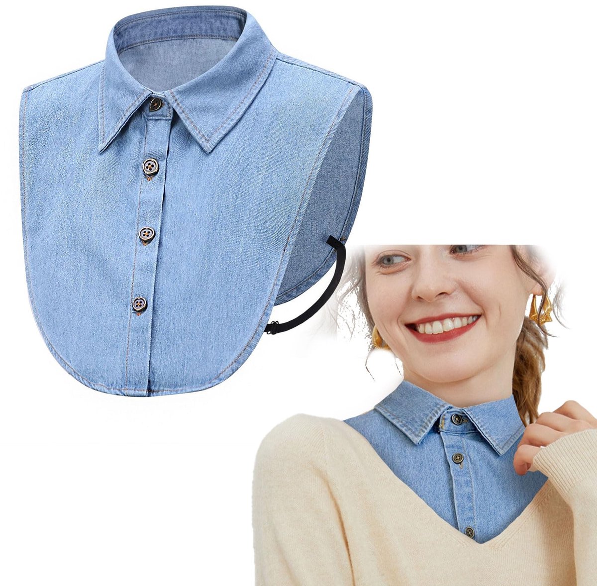 Dailygoods- Nep Kraag Hoogwaardige Afneembare Denim - Dames Halve Valse Shirt Kraag - Casual Blouse Kraag - One Size - Halsomtrek 39 cm - Lengte 34 cm - Dickey