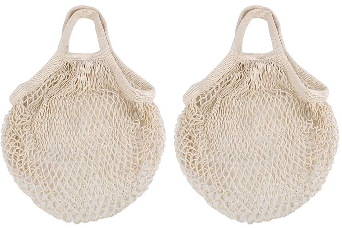 Dailygoods- Boodschappentas Herbruikbaar - Katoenen Netzakken - 2 Stuks - 35x40cm - Milieuvriendelijk - Perfect voor Opslag - Netzak
