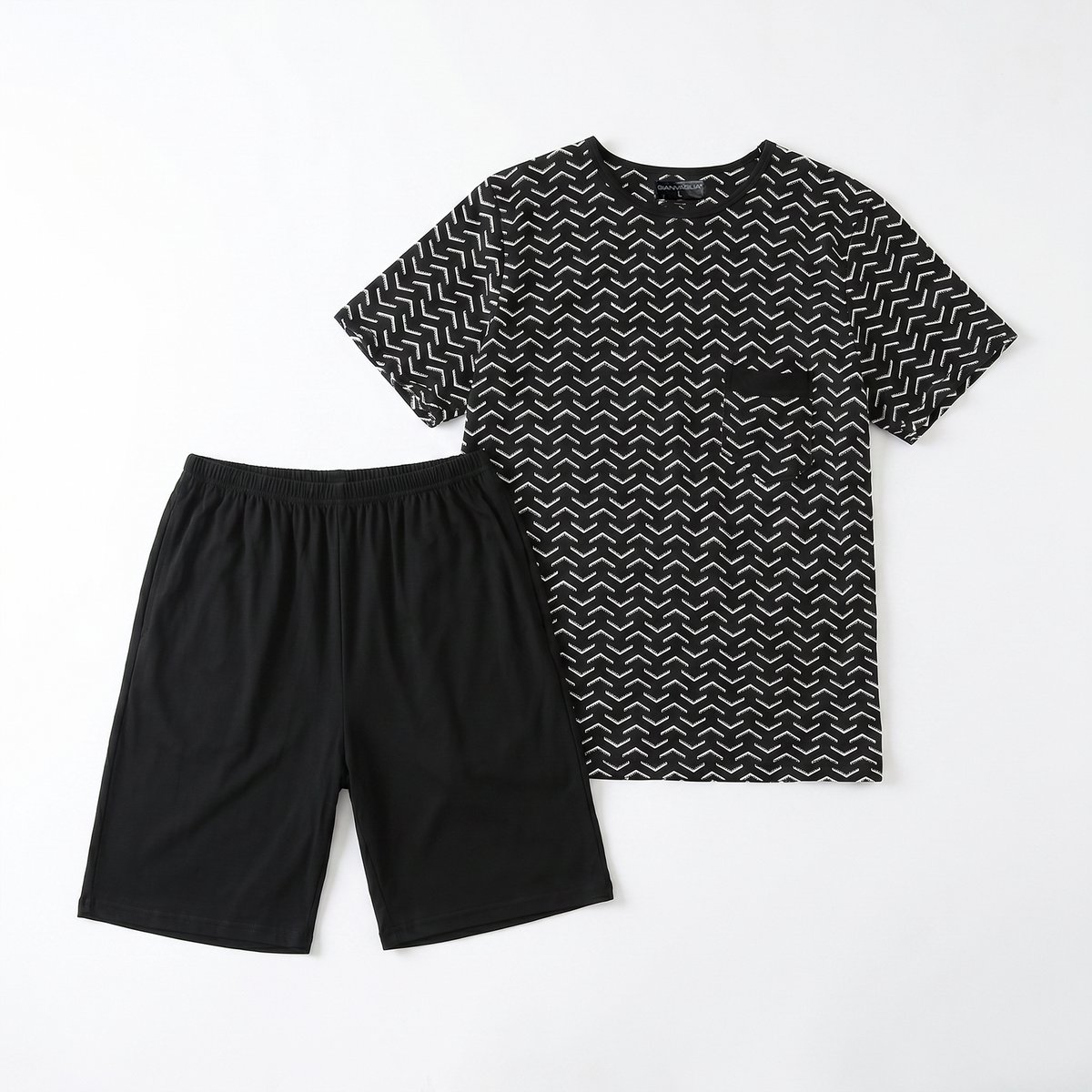 Heren Shortama Pyjama Korte Mouw T-shirt Korte Broek Shorts - Katoen - Zwart - Maat XL - 2505-Black-XL