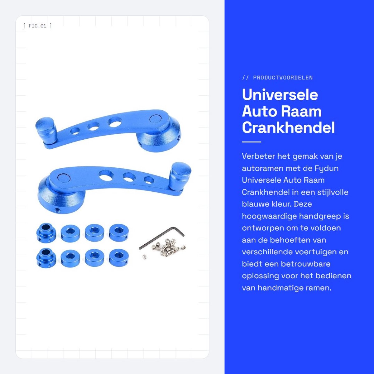 Dailygoods - Universele Auto Raam Crankhendel - Vervangingsonderdeel - Blauw Aluminium - Duurzaam materiaal - Eenvoudige installatie - Geschikt voor d...