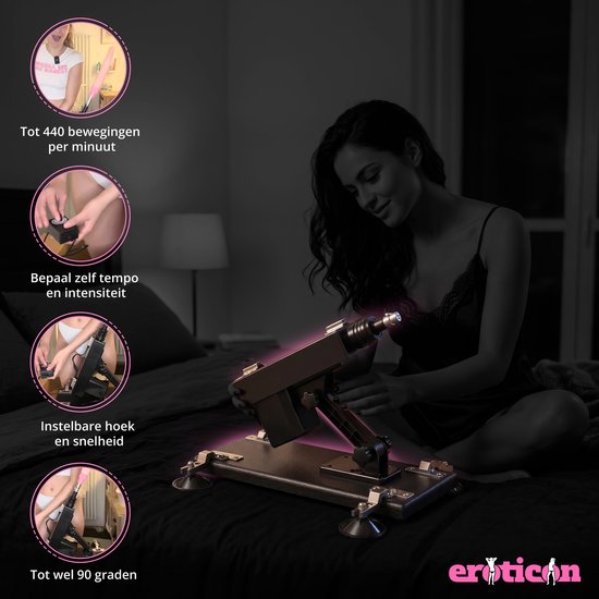Vrouw met Eroticon machine en instelmogelijkheden