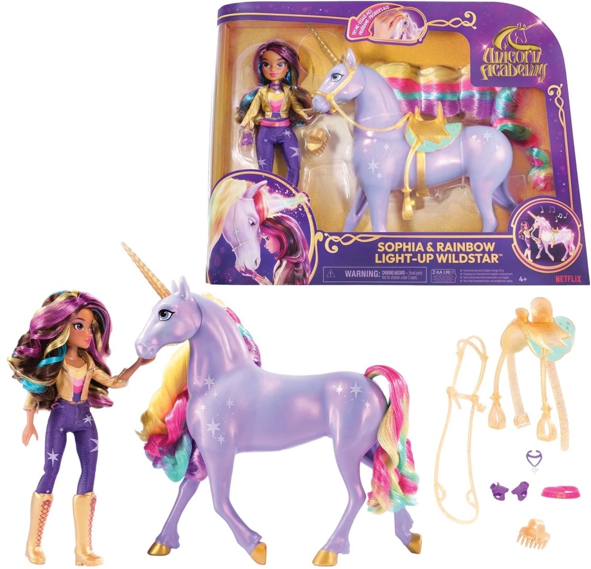 Unicorn Academy - Sophia & Regenboog Lichtmagie Wildstar - Modepop met Interactieve Eenhoorn met licht geluid en muziek — afbeelding 3