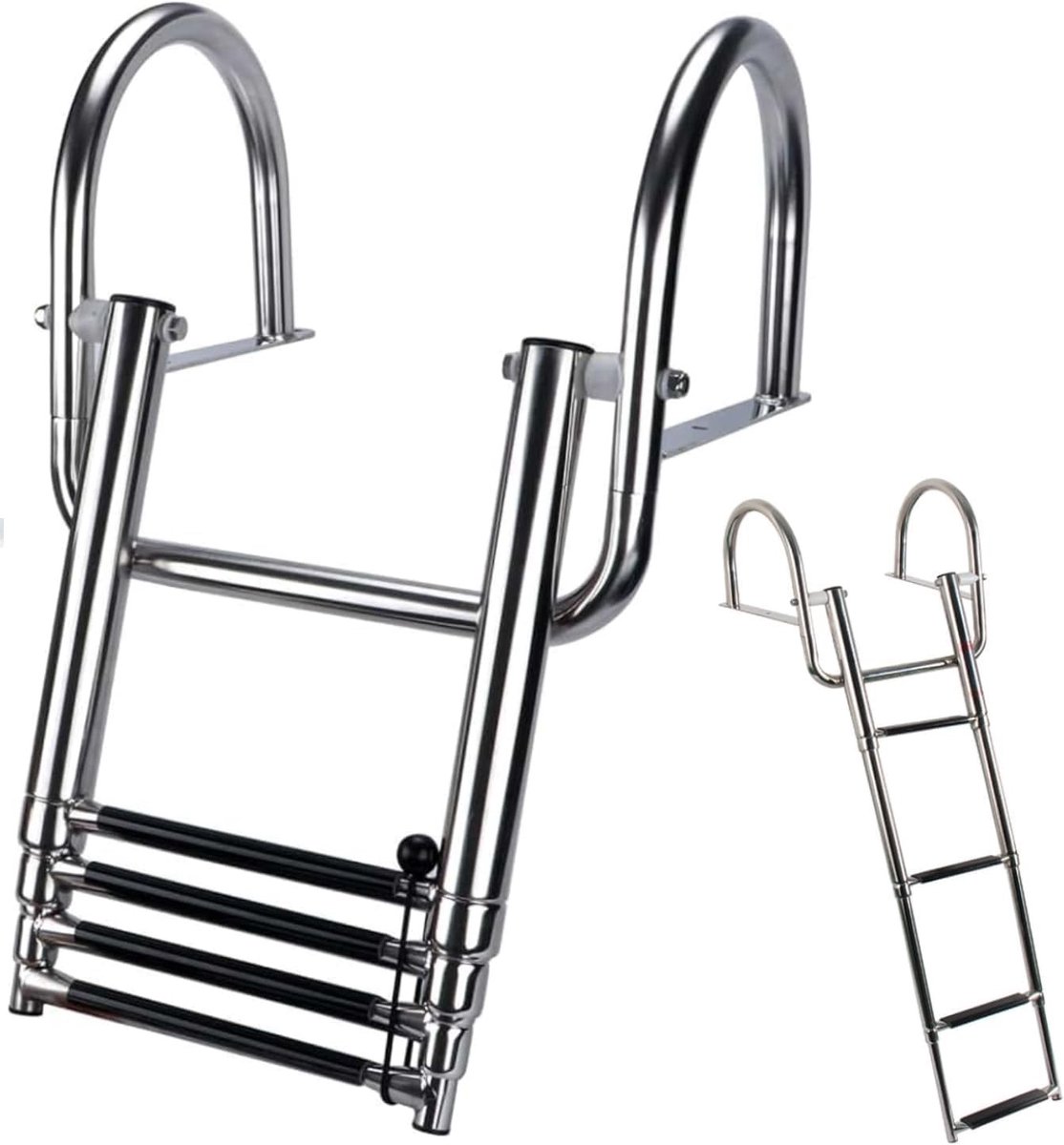Dailygoods - Opvouwbare Badladder met 4 Treden van Roestvrij Staal - Telescopische Ladder voor Marine