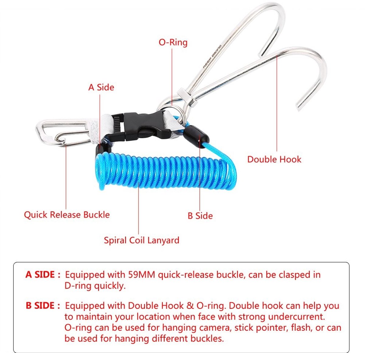 Dailygoods- Duikhaak Professionele Rubber Coating - Onderwaterhaak - Roestvrij Staal - Antislip Grip - Quick Release - Veiligheid en Comfort - Duikhaakje