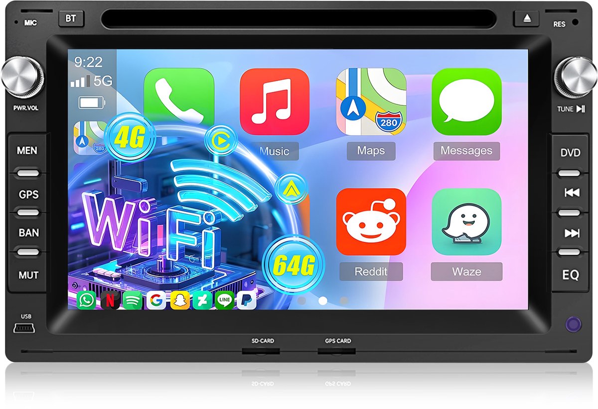 Cestovet Autoradio - Geschikt Voor VW Golf MK4 Polo Passat B5 Jetta Bora Sharan Seat Alhambra - 7 INCH IPS Scherm - Draadloos Apple Carplay en Android Auto - 4GB + 64GB - CD DVD Player - 8-Core