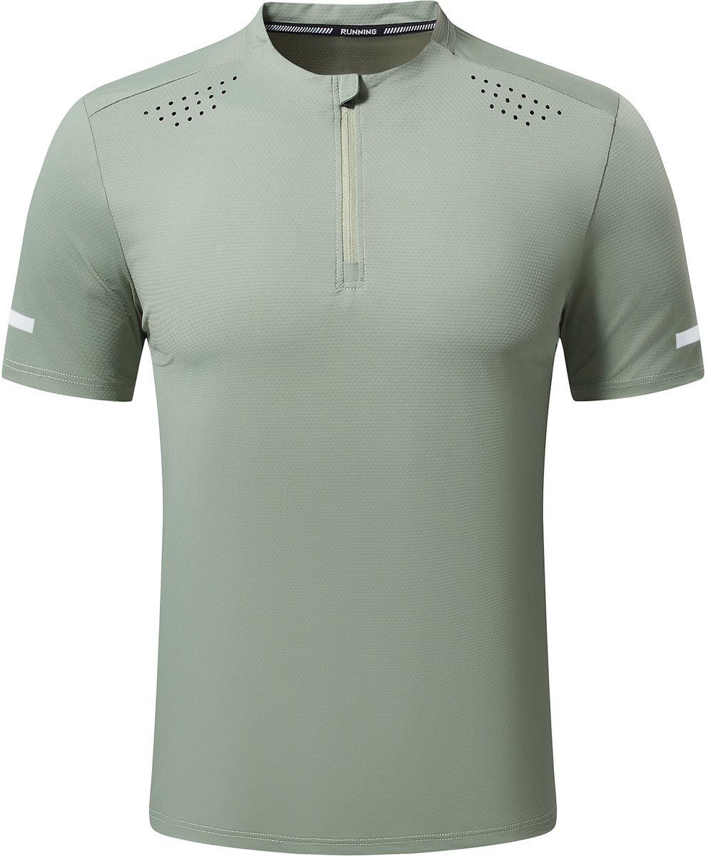 YOUTHUP Heren Casual Sport Halfrits Kort T-Shirt Ref Streep Groen