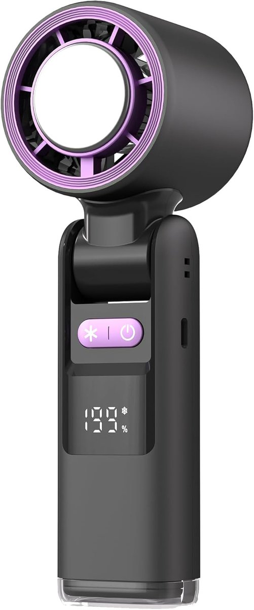 Draagbare Handventilator met Koelplaat - 20cm - 1-199 Snelheden Opvouwbaar Mini Ventilator met Statief - Haak Lanyard - Tot 6 uur Gebruik voor Reizen, Kantoor, Thuis & Buiten (Paars Grijs)