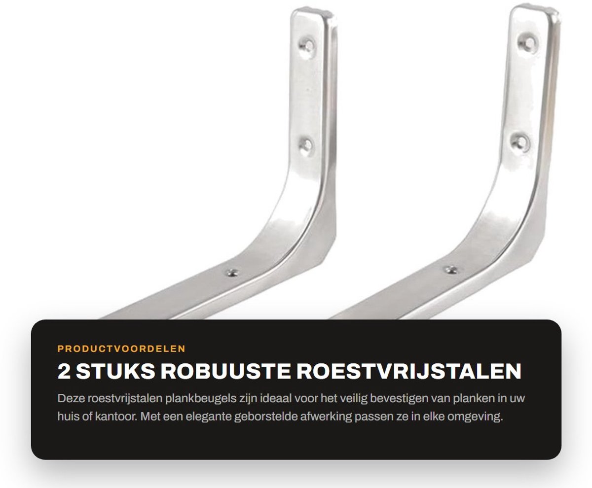 Dailygoods - 2 Stuks Robuuste Roestvrijstalen Plankbeugels L-vormig voor Wandmontage