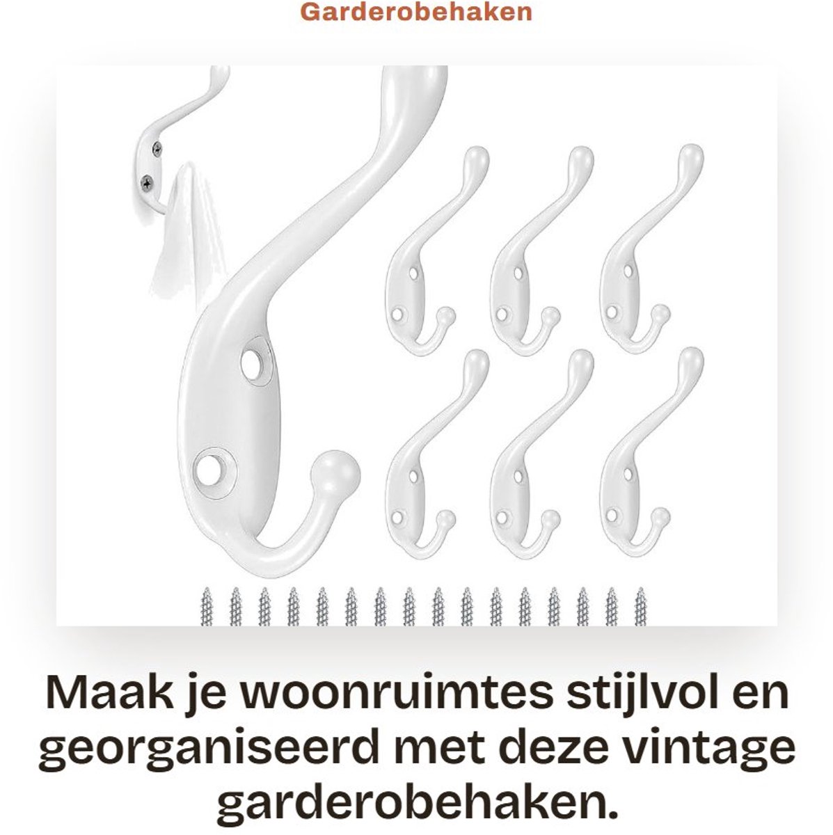 Dailygoods- Garderobehaken 8 Stuks - Dubbele Wandhaken - Vintage Metaal - Decoratieve Haken - Voor Houten Deuren - Inclusief 16 Schroeven - Kledinghaken