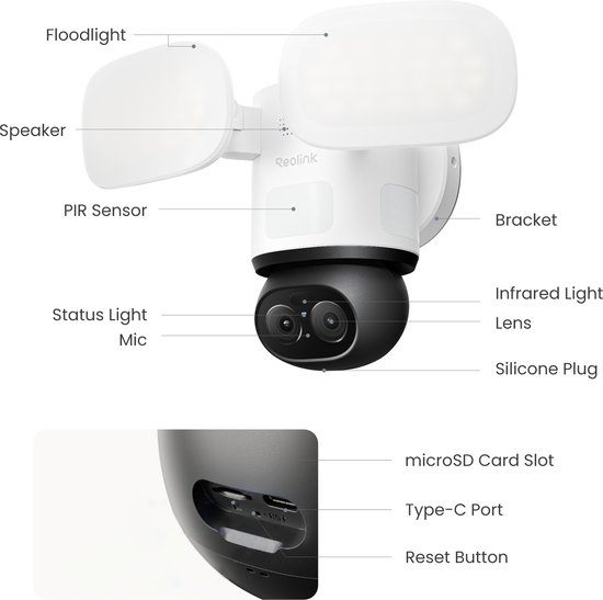 Reolink 4K Bedrade Wi-Fi Schijnwerper Buiten Beveiligingscamera - 360° Automatisch Volgen - AI Video Search - Floodlight Series F850W van Reolink — afbeelding 5