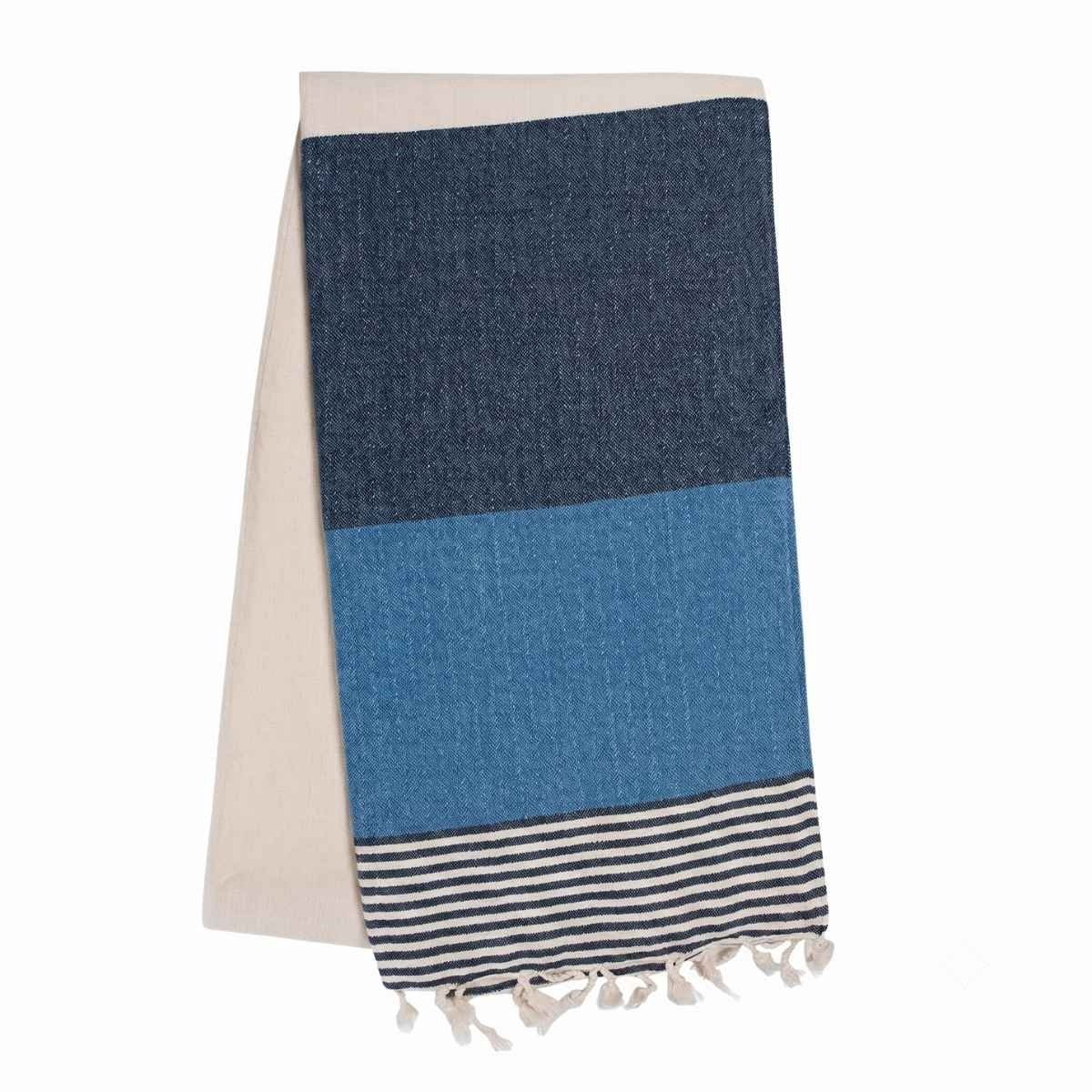 Hamamdoek Sultan Bicolore XL - Navy / Petrol Blue 220x100cm
