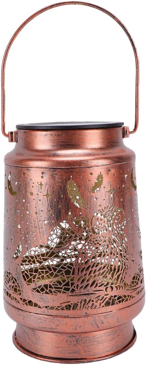 Uil Lantaarn - Hanglamp Solar - Tuin Decoratie - Waterdicht Metaal - 16 x 10 cm - Zwart