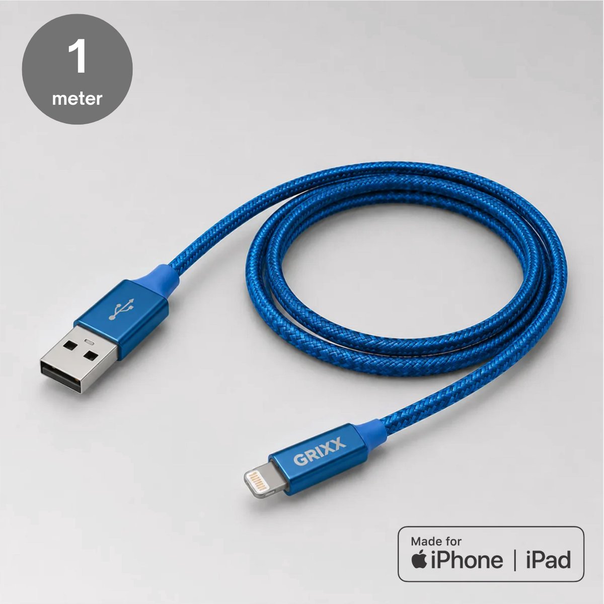 Lightning naar USB-A kabel - Grixx - MFi - 1 meter - Blauw