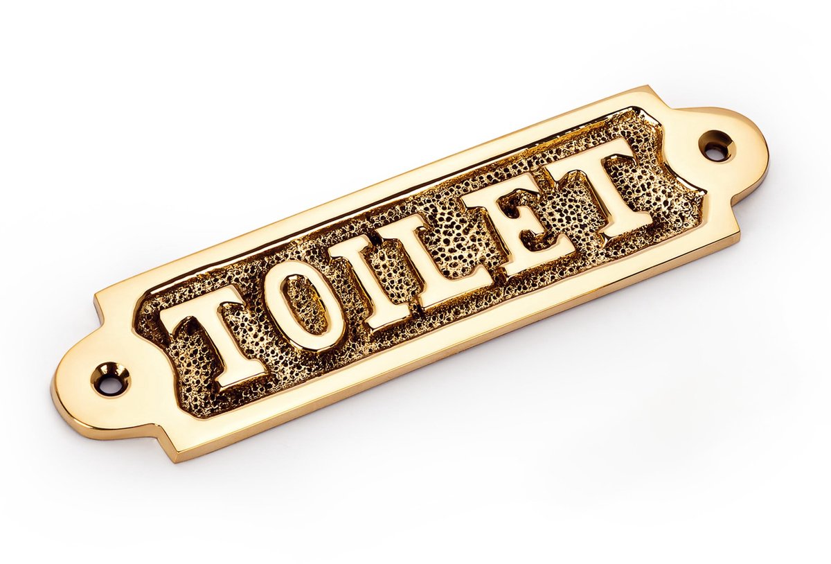 Dailygoods- Deurbord Goud - Messing Toiletbord 14x3,7cm - Decoratiebord - Elegant Design - Inclusief Schroeven - Glanzende Afwerking