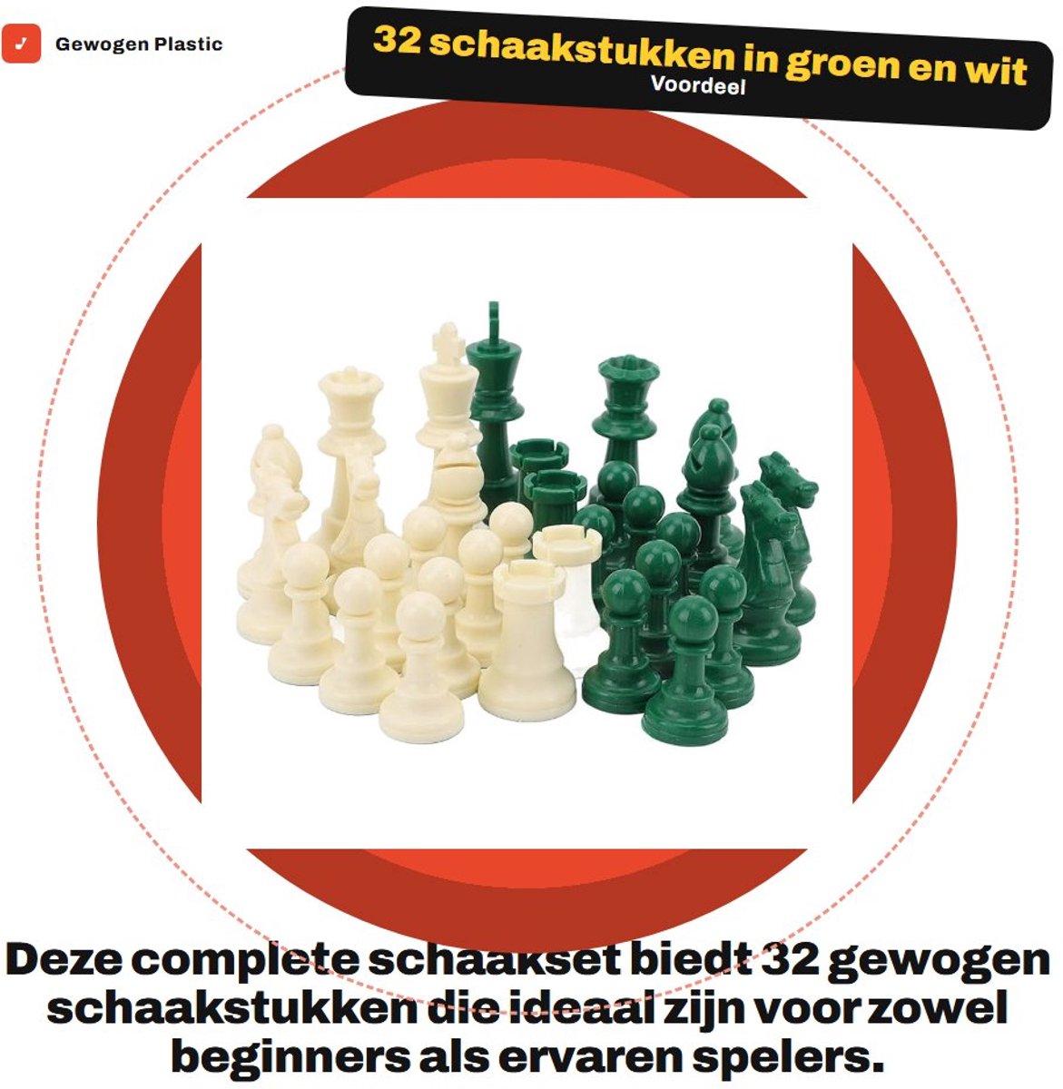 Dailygoods- Schaakstukken Gewogen - 32 Stuks Set - Duurzaam PP Plastic - Stabiliteit - Geschikt voor Beginners en Gevorderden - Elegante Groene/Witte Kleur - Schaakset
