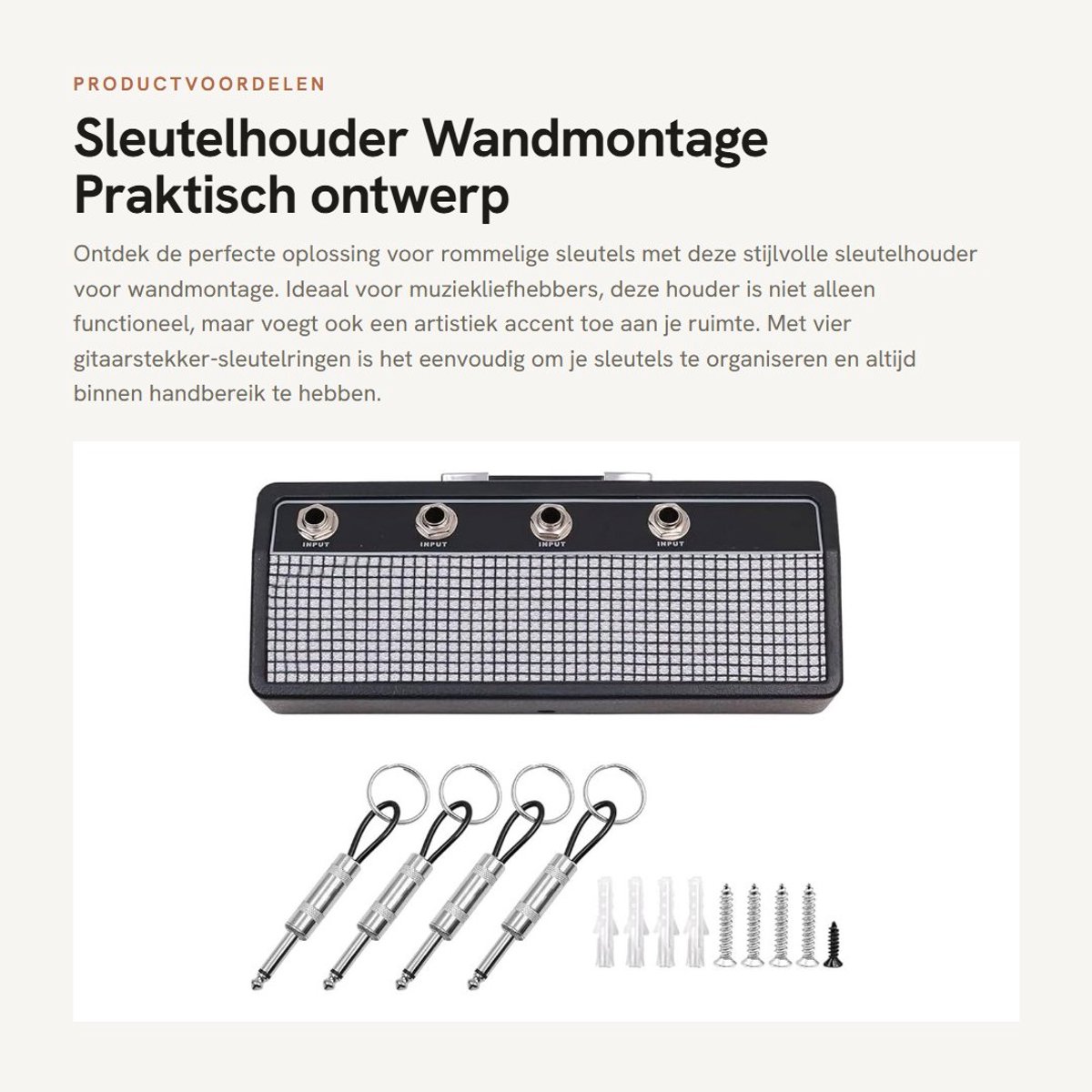 Dailygoods- Sleutelhouder wandmontage - 4 Sleutelhanger Ringen - Kunststof/Metaal - Geschikt voor Thuis/Kantoor - Eenvoudige Installatie - 340 Gram