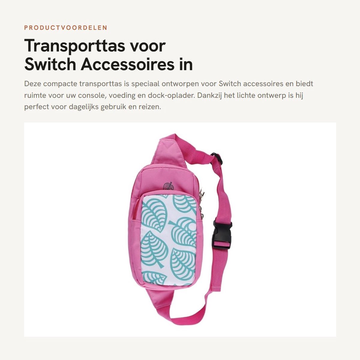Dailygoods - Transporttas voor Switch Accessoires in Roze met Schouderband