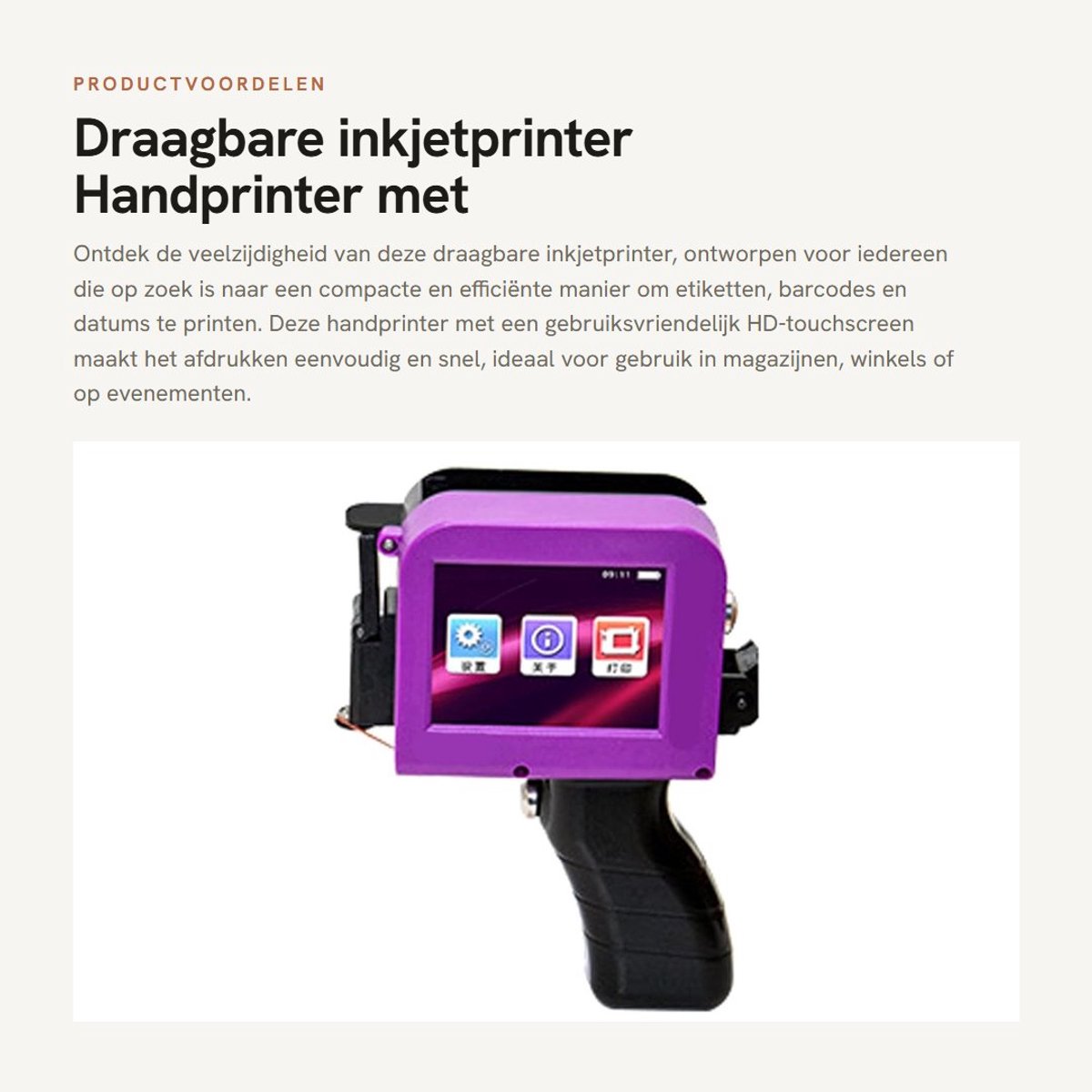 Dailygoods - Draagbare inkjetprinter - Handprinter met touchscreen - Ideaal voor etiketten - Compact formaat - Barcode en datum printen - Geschikt voo...