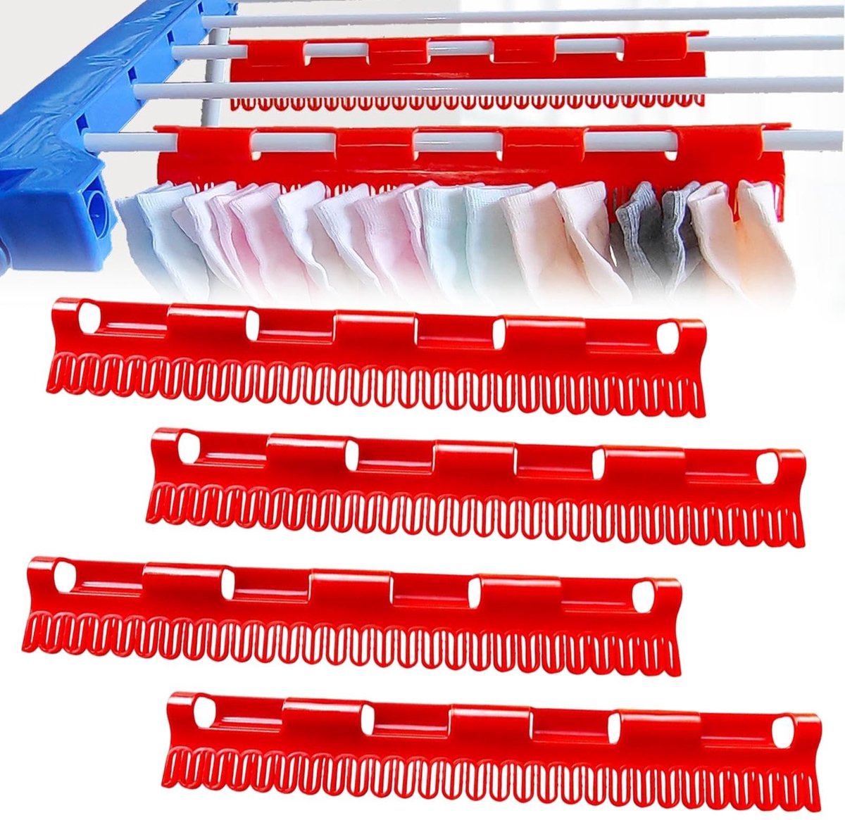 Dailygoods- Droogrek Winddicht - 4 Stuks - Kunststof Hangers - Compact Formaat - Voor Sokken/Ondergoed - Optimale Luchtcirculatie - Wasrek