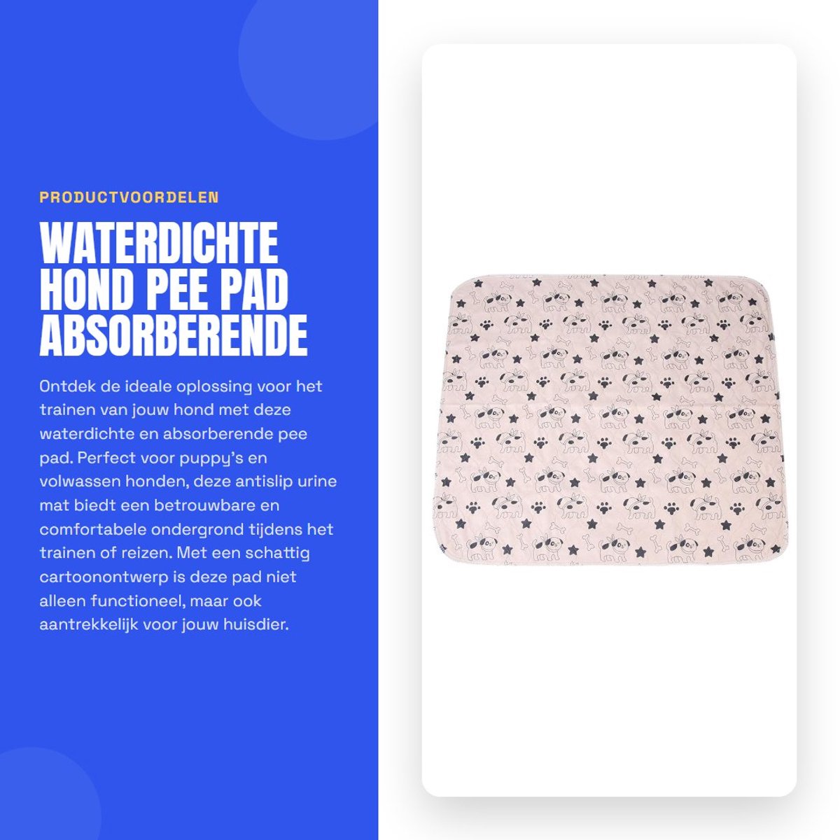 Dailygoods- Hond Pee Pad Waterdicht - Antislip - Absorberend - Machinewasbaar - 70x80 cm - Cartoonontwerp - Hondenmat