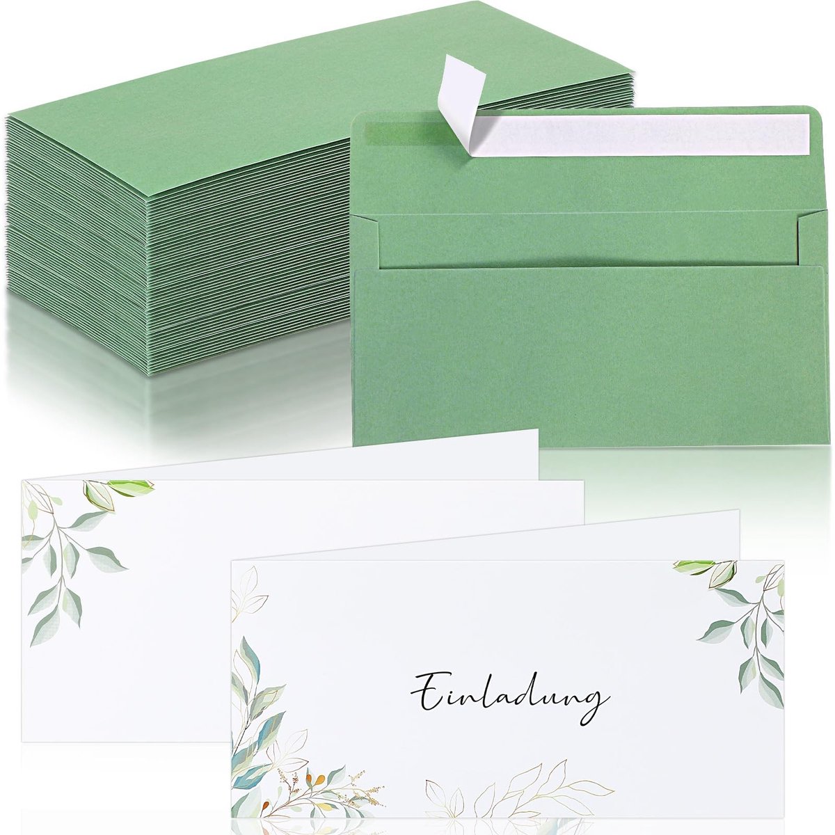 Dailygoods- Uitnodigingskaarten 30 Stuks - Enveloppen met Venster - Zelfklevend - Saliegroen - Voor Bruiloft/Verjaardag/Communie - Feestkaarten