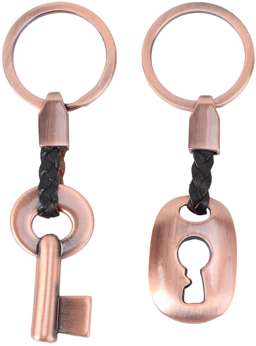 Dailygoods- Sleutelhangerset - Creatief leren - Sleutelhanger met sleutelslot - Roodbronzen afwerking - Decoratieve sleutelring - Compacte afmetingen 9,5 x 3,2 x 0,7 cm